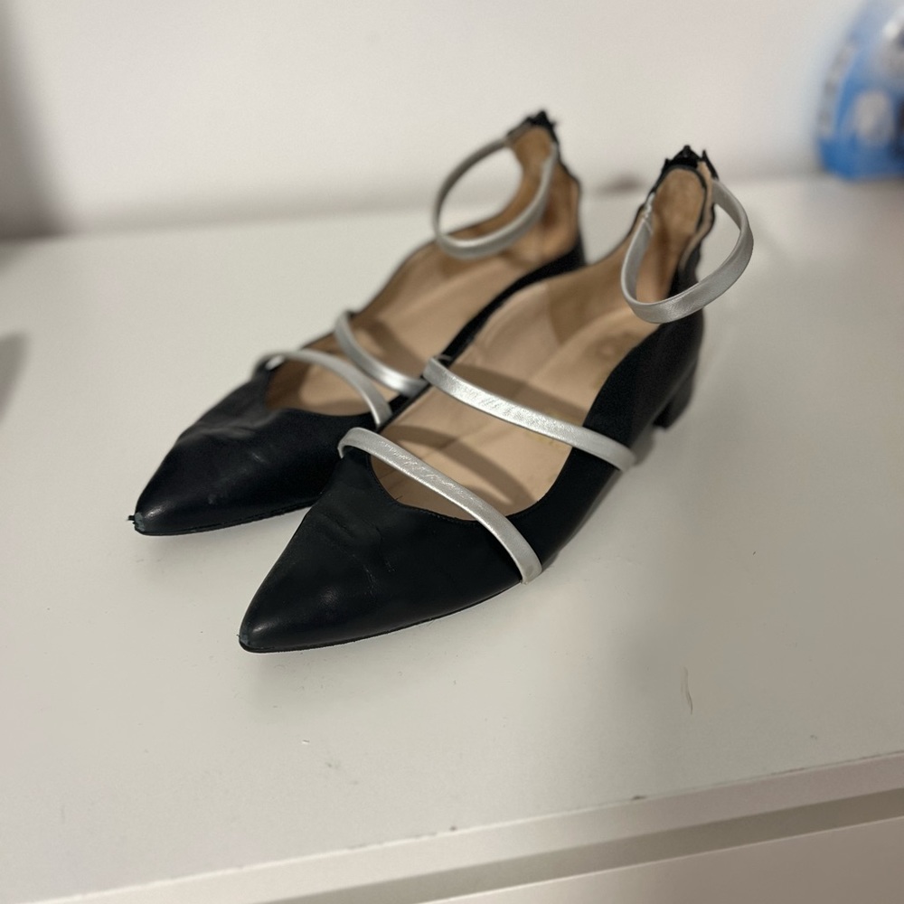 Woman point toe flats with silver straps